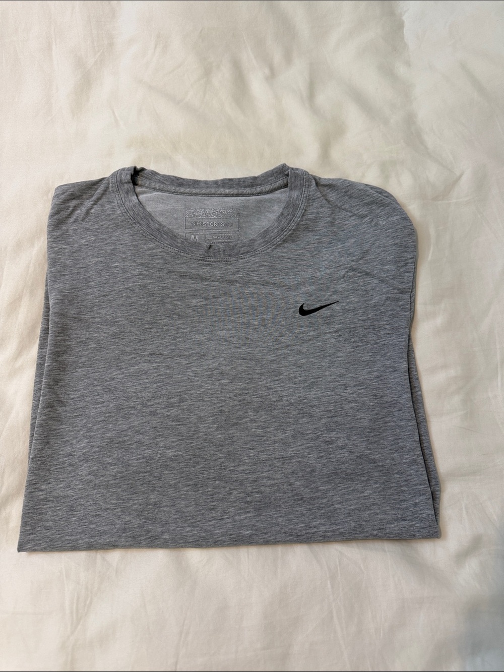 Nike Gray Crew Neck Performance Tee with Black Swoosh